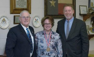 L - R Steve Cherry, PM; Ms. Patti Cornelius; and Bob Rhoden, WM